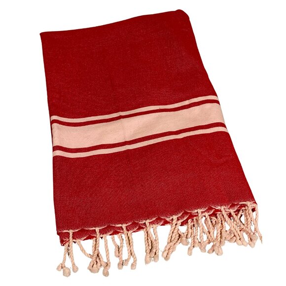 By Foutas Edmiston Red Rectangle Scarf Fringe Trim Lightweight Wrap Shawl - Picture 1 of 6